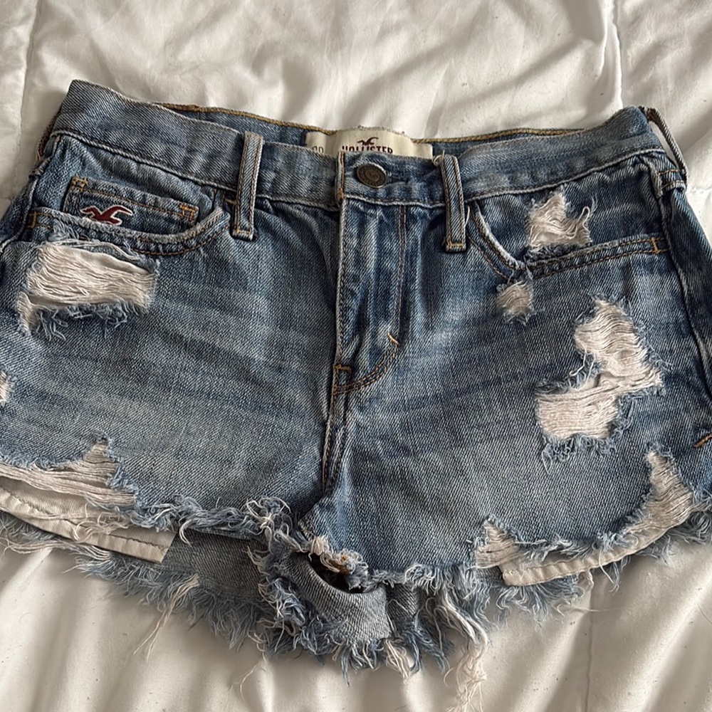 Hollister Women's Ripped Jean Shorts - Light Blue